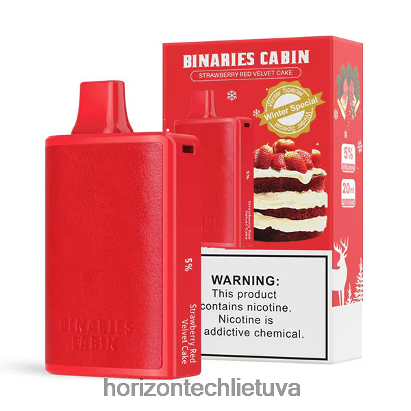 HorizonTech Vape Kit - HorizonTech Binaries Cabin vienkartinis 20ml JZ6P8079 braškinis raudonas aksominis pyragas