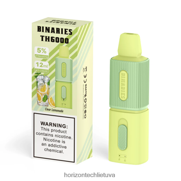 Horizon Tech Vape - HorizonTech Binaries Cabin th6000 vienkartinis 12ml JZ6P80114 skaidrus limonadas